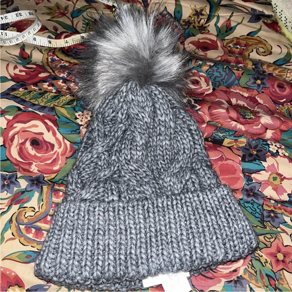 Free People Cable Pom Pom Beanie Winter Hat  In Gray